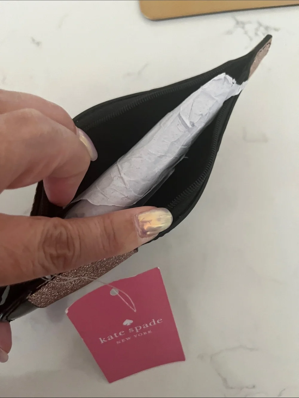 NWT Kate Spade CHEERS DARLING! Glitter Champagne Bottle coin purse